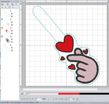 ITH Digital Embroidery Pattern for BTS Heart Fingers Snap Tab / Keychain, 4X4 Hoop