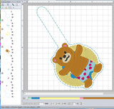 ITH Digital Embroidery Pattern for Bear on Float Snap Tab / Key Chain, 4X4 Hoop