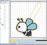 ITH Digital Embroidery Pattern for Bee III Snap Tab / Key Chain, 4X4 Hoop
