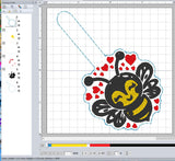 ITH Digital Embroidery Pattern fr Bee in Love Snap Tab / Key Chain, 4X4 Hoop