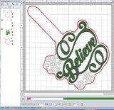 ITH Digital Embroidery Pattern for Believe with Snowflake Snap Tab / Keychain, 4X4 Hoop