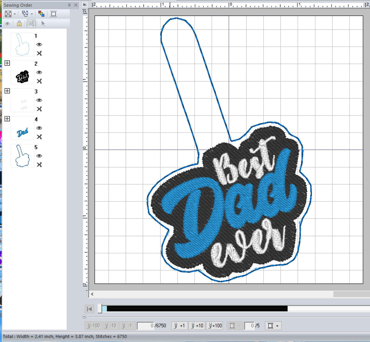 ITH Digital Embroidery Pattern for Best Dad Ever Snap Tab / Key Chain ...