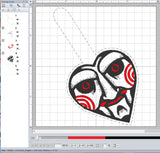 ITH Digital Embroidery Pattern for Billy Jig Saw Heart Snap Tab / Keychain, 4X4 & 5X7 Hoop