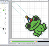 ITH Digital Embroidery Pattern For Birthday Frog Snap Tab / Keychain, 4X4 Hoop