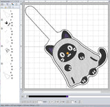 Black Cat Ghost ITH Digital Embroidery Pattern Snap Tab / Keychain, 4X4 Hoop