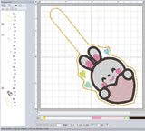 ITH Digital Embroidery Pattern for Bunny Big Heart Snap Tab / Key Chain, 4X4 Hoop