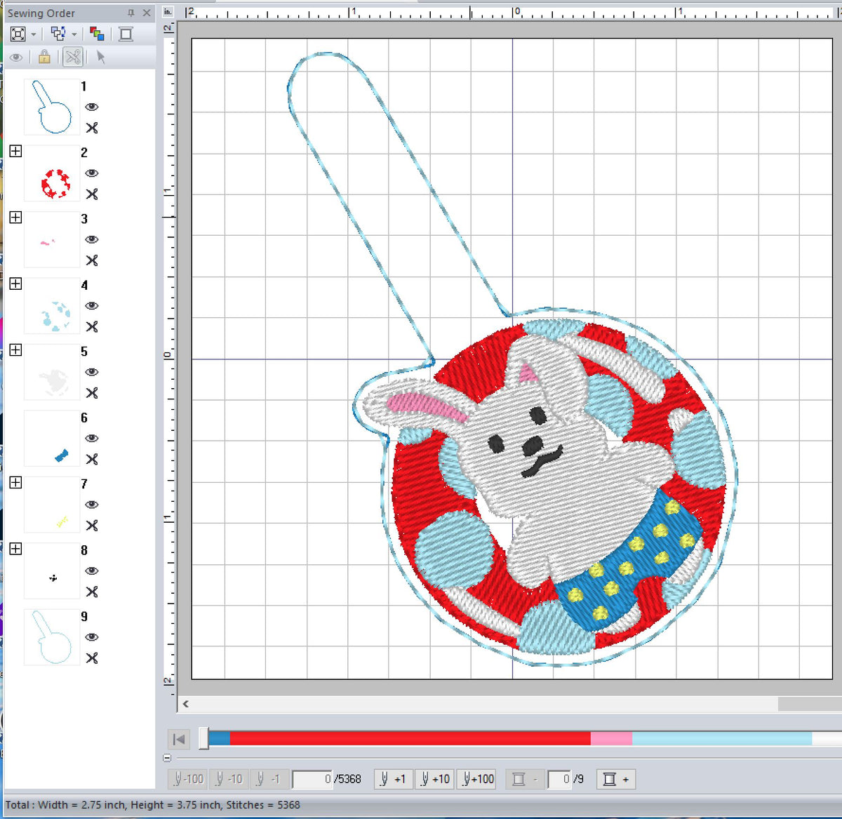Pattern Maker Float File ITH Digital Embroidery Pattern for Bunny On Float Snap Tab / Key Chain ...