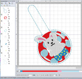 ITH Digital Embroidery Pattern for Bunny On Float Snap Tab / Key Chain, 4X4 Hoop