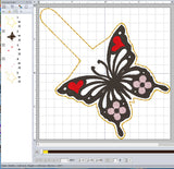 ITH Digital Embroidery Pattern for Butterfly 4 Snap Tab / Keychain, 4X4 Hoop