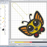 ITH Digital Embroidery Pattern for Butterfly Cuties Big Eyes Snap Tab / Keychain, 4X4 Hoop