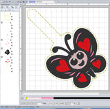 ITH Digital Embroidery Pattern for Butterfly Cutie Love Snap Tab / Keychain, 4X4 Hoop
