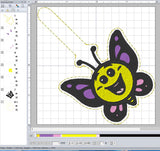 ITH Digital Embroidery Pattern for Butterfly Cuties Smiley Face Snap Tab / Keychain, 4X4 Hoop