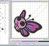 ITH Digital Embroidery Pattern for Butterfly Cutie Smitten Snap Tab / Keychain, 4X4 Hoop