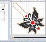 ITH Digital Embroidery Pattern for Butterfly Heart 3 Snap Tab / Keychain, 4X4 Hoop