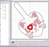 ITH Digital Embroidery Pattern for Cat Face LOVE Snap Tab / Keychain, 4X4 Hoop