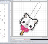 ITH Digital Embroidery Pattern for Cat Popsicle SNap TAb / Key Chain, 4X4 Hoop