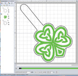 ITH Digital Embroidery Pattern for Celtic Knot Clover 3 Snap Tab / Keychain, 4X4 Hoop