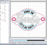 ITH Digital Embroidery Pattern for Come on Barb Let's Party Hair Bun Holder, 4X4 Hoop