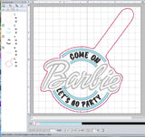 ITH Digital Embroidery Pattern for Come On Barb Lets Party Snap Tab / Key Chain, 4X4 Hoop