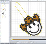 ITH Digital Embroidery Pattern for Cowboy Smiley Face Snap Tab / Keychain, 4X4 Hoop