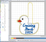 ITH Digital Embroidery Pattern for Cruising Duck 2024 Snap Tab / Key Chain 4X4 Hoop
