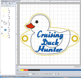 ITH Digital Embroidery Pattern for Cruising Duck Hunter Hair Bun Holder, 4X4 Hoop