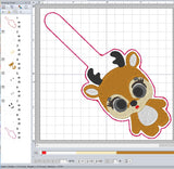 ITH Digital Embroidery Pattern for Cute Standing Reindeer Snap Tab/Keychain, 4X4 Hoop