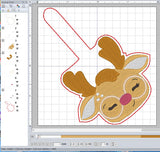 ITH Digital Embroidery Pattern for Cutie Reindeer with Glasses Snap Tab / Keychain, 4X4 Hoop
