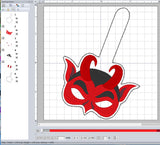 ITH Digital Embroidery Pattern for Devil Mask Snap Tab / Key Chain, 4X4 Hoop