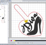 ITH Digital Embroidery Pattern for Dive High Heel Snap Tab / Keychain, 4X4 Hoop