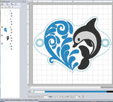 ITH Digital Embroidery Pattern for Dolphin Wave Heart Hair Bun Holder, 4X4 Hoop