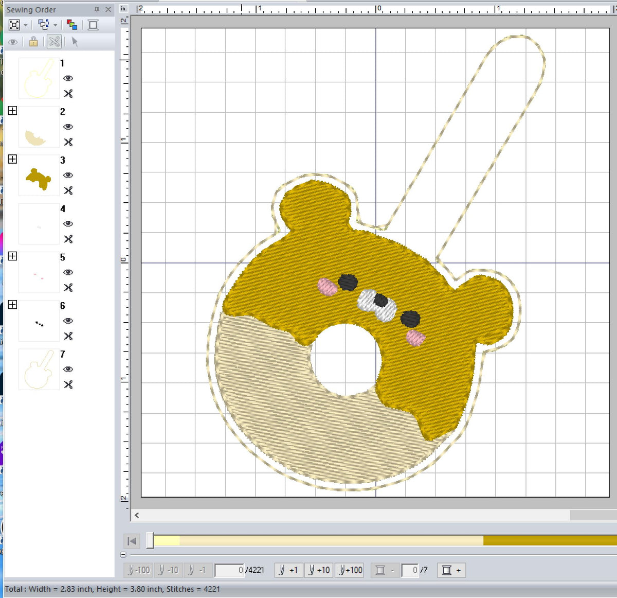 ITH Digital Embroidery Pattern for Donut Bear Snap Tab / Key Chain, 4X ...