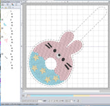 ITH Digital Embroidery Pattern for Donut Bunny Snap Tab / Key Chain, 4X4 Hoop