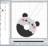 ITH Digital Embroidery Pattern for Donut Panda Snap Tab / Key Chain, 4X4 Hoop