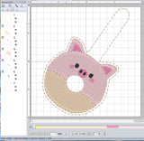 ITH Digital Embroidery Pattern for Donut Pig Snap Tab / Key Chain, 4X4 Hoop