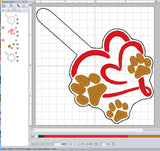ITH Digital Embroidery Pattern for Double Heart 3 Paws Snap Tab / Keychain, 4X4 Hoop