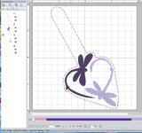ITH Digital Embroidery Pattern for Dragonfly Heart Snap Tab / Key Chain, 4X4 Hoop