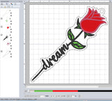 ITH Digital Embroidery Pattern for Dream Rose Bookmark or Key Chain, 4X4 Hoop