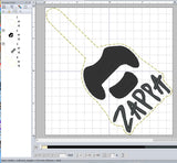 ITH Digital Embroidery Pattern for F Zappa Snap Tab / Keychain, 4X4 Hoop