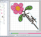 ITH Digital Embroidery Pattern for Faith Flower Bookmark or Key Chain, 4X4 Hoop