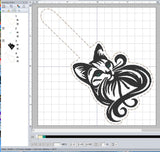 ITH Digital Embroidery Pattern for Fancy Cat Snap Tab / Keychain, 4X4 Hoop