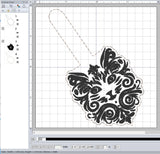 ITH Digital Embroidery Pattern for Filigree Cat Snap Tab / Keychain, 4X4 Hoop