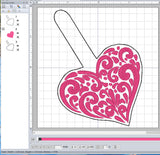 ITH Digital Embroidery Pattern for Filigree Heart 3 Snap Tab / Keychain, 4X4 Hoop