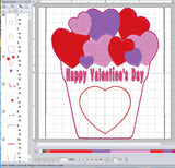 ITH Digital Embroidery Pattern for Flower Pot Valentine Treat Holder, 4X4 Hoop