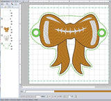 ITH Digital Embroidery Pattern for Football Bow Hair Bun Holder, 4X4 Hoop