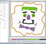 Frank Halloween Coaster ITH Digital Embroidery Pattern, 4X4 Hoop