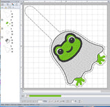 Frog Ghost ITH Digital Embroidery Pattern Snap Tab / Keychain, 4X4 Hoop