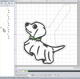 ITH Digital Embroidery Pattern for Ghost Dog Snap Tab / Keychain, 4X4 Hoop