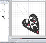 ITH Digital Embroidery Pattern for Ghost Face Heart Snap Tab / Keychain, 4X4 & 5X7 Hoop