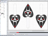 ITH Digital Embroidery Pattern for Ghost Face Heart Snap Tab / Keychain, 4X4 & 5X7 Hoop